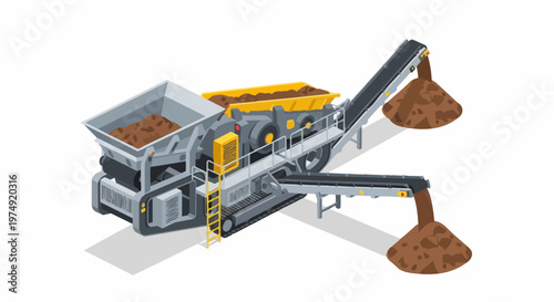 Isometric Mobile Rock Crusher and Screening Plant for Mining and Construction Industry