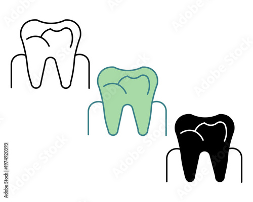 Professional Dental Filling and Cavity Treatment Icon. Silhouette, Line art, T wo tone,