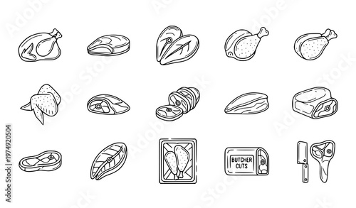 Chicken Meat Line Icon Set Poultry Cuts Outline Vector Collection Editable Stroke