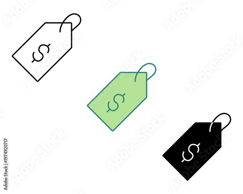 E-commerce Cash on Delivery (COD) Tag and Money Label Icon Set. silhouette, line art, two tone icon
