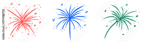 Fireworks Crayon Chalk Drawing Doodle Vector Set