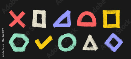 Basic Shapes Crayon Chalk Drawing Doodle Vector Set