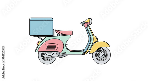 Colorful scooter with delivery box.