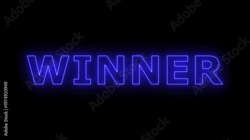 Glowing flickering neon inscription Winner Text Animation.