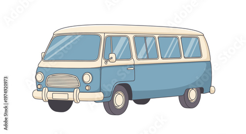 Blue Vintage Camper Van Vehicle.