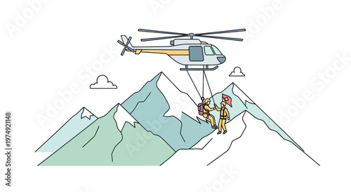 Rescue helicopter with people being lifted.