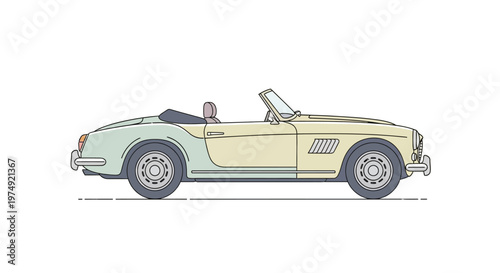 Vintage Convertible Sports Car Side View.