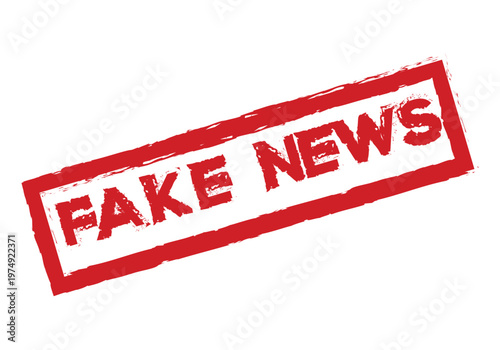 A red grunge rubber stamp icon with the words fake news.