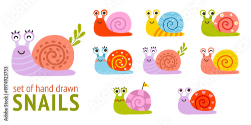 Cute snail set colorful 