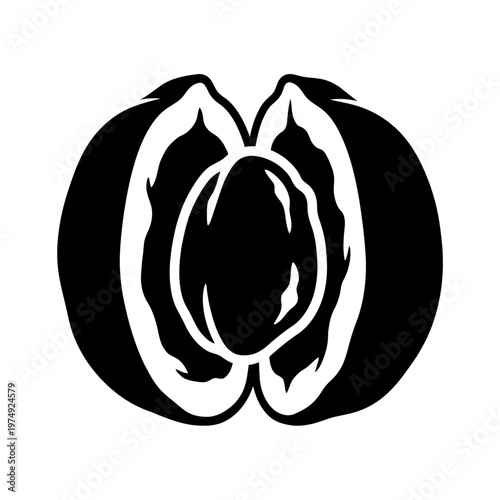 Silhouette of a halved passion fruit with seeds