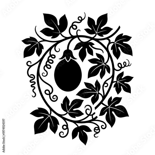 Botanical Design with Fruit and Leaves Silhouette