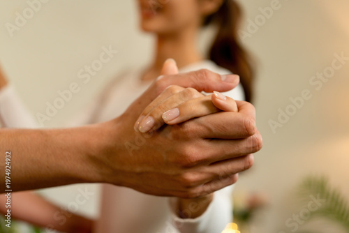 Close-Up of Loving Couple Holding Hands and Dancing at Home