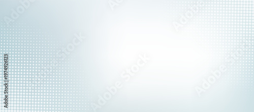 Abstract light blue blurred background horizontal panoramic web banner. Halftone corner texture. Faded dot pattern for design prints.