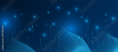 abstract dynamic, wave particle and dot. Illustration technology background with dynamic mesh, flow particles design for banner, wallpaper. Futuristic, digital datum network and science concept