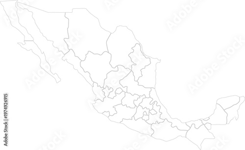 white outline wap of mexico with detailed state borders