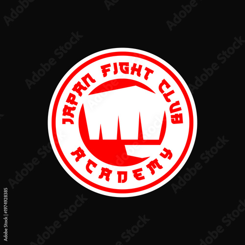 Illustration vector of japan fight club or japanese MMA academy logo with fist punch symbol martial arts mixed combat school with red circle element like the Japanese flag design inspiration