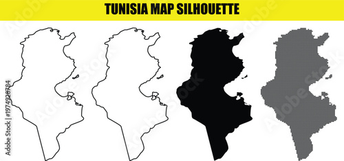 Tunisia map silhouette isolated on transparent background outline and dot filled vector illustration.