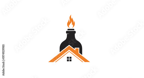 A logo of a house with a flame.