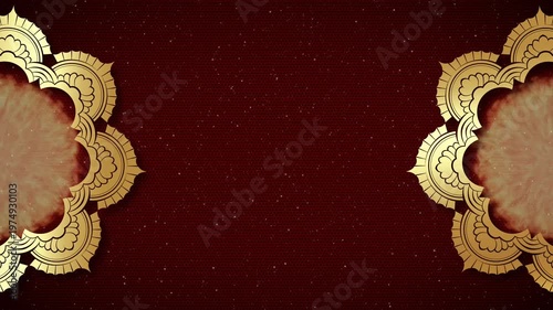 Animation of vintage Luxury mandalas background with old gold frame in arabesque pattern Arabic style. Motion Graphics Video Mandala Rotating on Both Sides. Red Galaxy Background, copy space for text