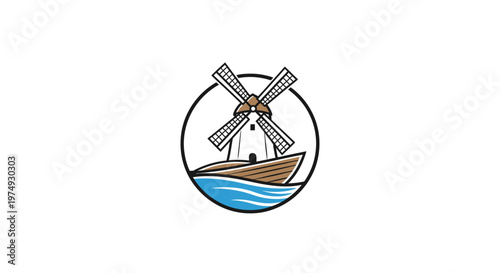 A windmill and boat icon design.