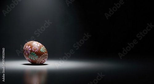 Decorated chocolate Easter egg with floral pattern in elegant pink and green, festive dessert concept