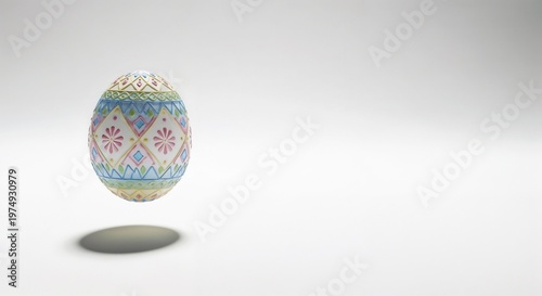 Pastel patterned Easter egg illustration on white background with copy space for spring celebration
