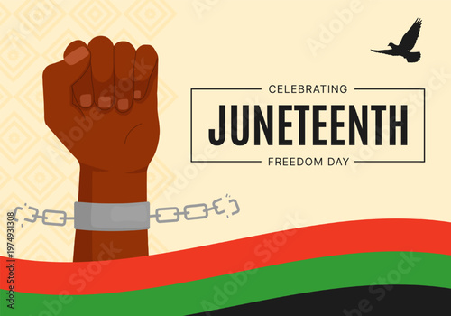 Juneteenth Freedom Day Poster with Raised Fist and Broken Chain, African American Liberation Concept — копия
