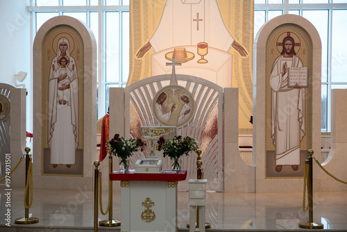 Interior of a Christian church. Horizontal shot.