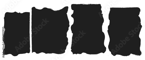 Torn Paper Frame Set – Black Grunge Rectangles with Jagged Edges for Collage, Stickers, Labels and Text Boxes Vector