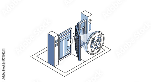 Isometric Facial Recognition Biometric Security Gate for Secure Building Access
