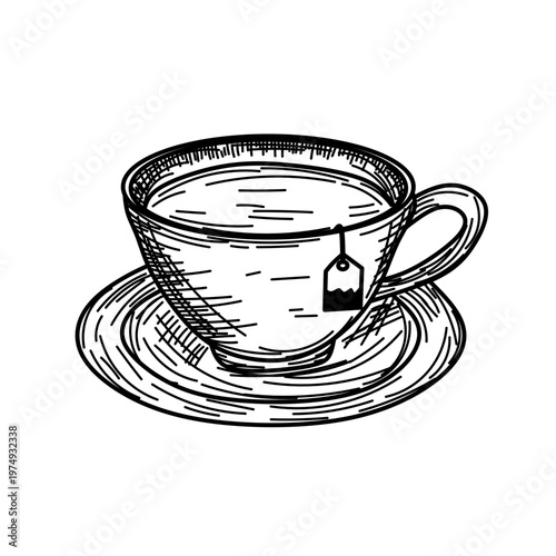 Classic Engraved Style Teacup with Tea Bag