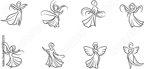 Eight minimalist line of dancing figures and angels dance dancer ballet movement