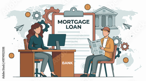 Mortgage Loan Application Process at Bank with Client and Employee