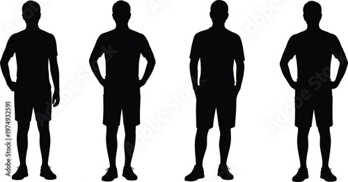 Schilderij op canvas Man standing silhouette set, front view male poses casual outfit isolated vector