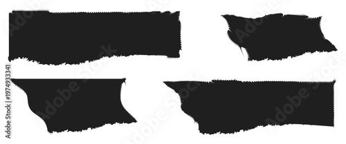 Torn Paper Frame Set – Black Grunge Rectangles with Jagged Edges for Collage, Stickers, Labels and Text Boxes Vector
