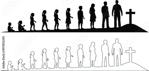 Human evolution silhouette from primate to modern human form