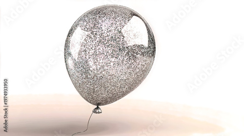 Silver transparent balloon filled with shimmering glitter.