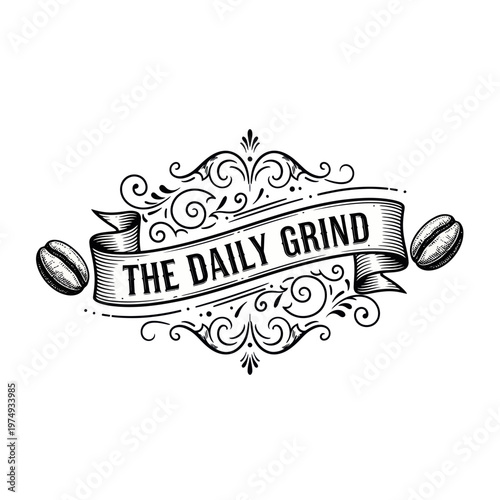 The Daily Grind Coffee Emblem with Beans.