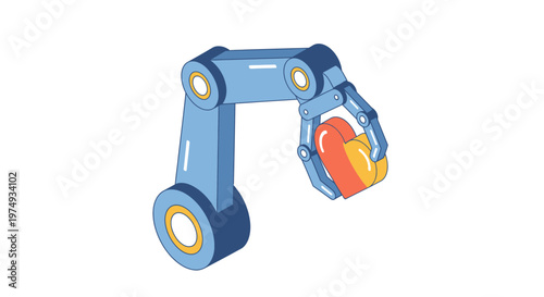 Robotic Arm Holding a Heart Icon - Concept of Empathy in Artificial Intelligence, Healthcare Technology, and Robotic Care