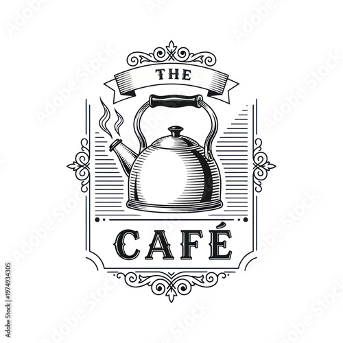 Vintage Kettle Emblem for a Cafe.