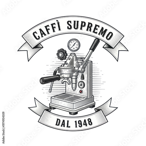 Vintage Espresso Machine with Caffi Supremo Dal 1948 Text.
