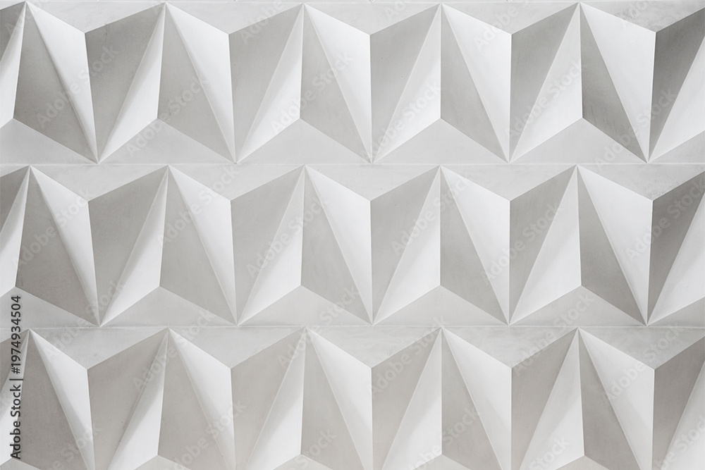 Obraz premium Abstract 3D white geometric pyramid pattern background. Modern minimalist triangle surface for elegant luxury or architectural graphic design