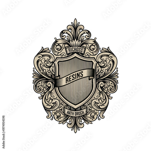 Ornate Shield Emblem with Richoss and Resins Text.