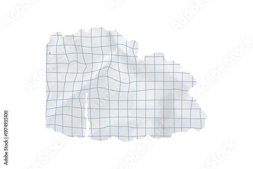 Paper piece rip with background torn square grid and school education collage vector. Isolated scrapbook blue with letter old template and illustration copybook checkered. Crumpled texture paper.