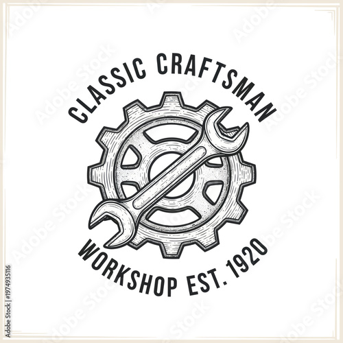 Classic Craftsman Workshop Vintage Logo Design.