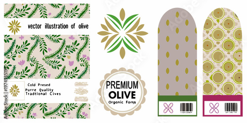 Olive branch patterns premium olive label designs and product packaging