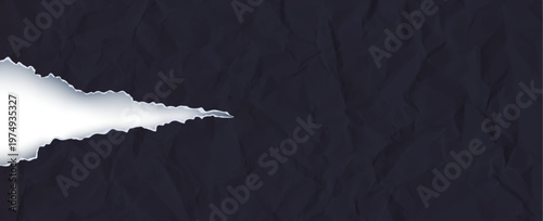 Ripped aged scratch and sheet wrinkled quality with filter damaged paper. Torn tape black and edge rip old with fold frame center. Cut ripped collage and vector sheet with wrinkled.