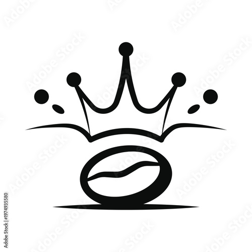 Royal Coffee Bean Logo with Crown and Decorative Swooshes Isolated on White