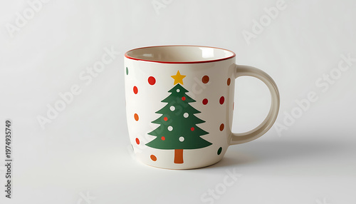 Mug mockup with christmas tree pattern. 3D rendering