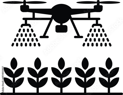 Professional agricultural spraying drone icon for smart farming technology, precision crop irrigation, pesticide application, and automated field management systems.